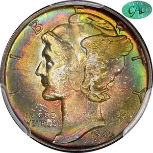 Monster Toner 1945 10C MS68 PCGS CAC Color Mercury Dime | Paradime Coins - Picture 1 of 5