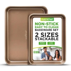 NutriChef Antihaft 2 Stück Backen Metall Keks Blech Set, Rose Gold NC2TRBK1 - Bild 1 von 8