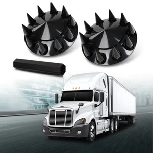 2pcs Front Hub Cover For Semi Truck Wheel Cover 33mm Nut Covers Spiked Black - Picture 1 of 12