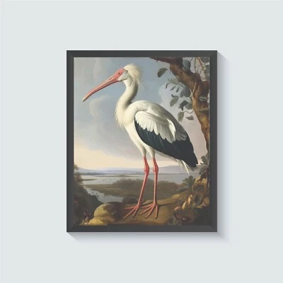 Pôster arte vintage pássaro cegonha pintura arte parede - Imagem 1 de 4