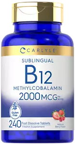 B12 Vitamin 2000mcg | 240 Dissolvable Tablets | Strawberry Flavor | by Carlyle - Picture 1 of 8