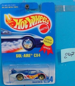 C267 HOT WHEELS 1991 COLLECTOR NO.254 SOL-AIRE CX4 BLUE WHITE DECALS NEW ON CARD