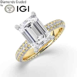 Emerald Solitaire Labgrown Diamond Ring 14k Yellow Gold 4.00 Ct - Picture 1 of 23