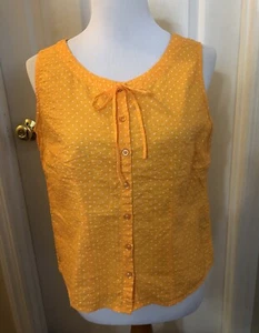 Erika Small Sleeveless Shirt Bow Button Polka Dot Orange 100% Cotton Lightweight - Picture 1 of 8