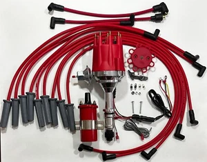 small cap BUICK 350 RED HEI DISTRIBUTOR +45K Coil + 8.5mm USA Spark Plug Wires - Picture 1 of 20