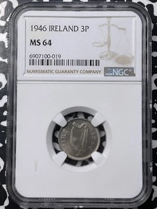 Irlanda 1946 3 peniques tres peniques NGC MS64 lote #A9849 ¡Elección UNC! - Imagen 1 de 3