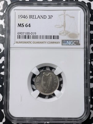 1946 Ireland 3 Pence Threepence NGC MS64 Lot#A9849 Choice UNC! - Image 1 of 3