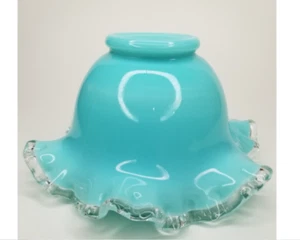 Antique Fenton Rare Teal Turquoise Silver Crest Ruffled Bowl - Picture 1 of 13