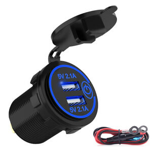 4.2A Dual USB Car Charger Touch Switch 24" Wire for Car Truck RZR UTV RV Pickup