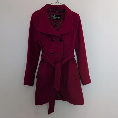 Gabardina vintage Guess para mujer pequeña de lana roja con incrustaciones florales bolsillos chaqueta Foto 1 de 4