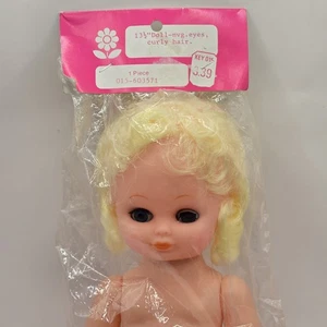Vintage Frank's Nursery 13,5" Puppe blaue bewegliche Augen lockige blonde Haare NEU NOS - Bild 1 von 9