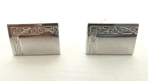 Vtg Signed SHIELDS Silver Tone Cuff Links Rectangle Art Deco Style - Picture 1 of 6