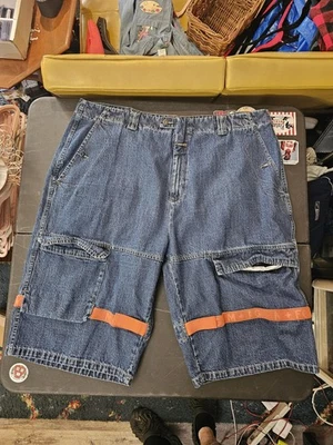 Marithe Francois Girbaud Shorts Mens 48 Blue Denim Cargo Carpenter Pockets Y2K - Image 1 of 4