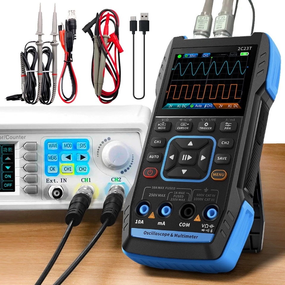 2-Kanal Digitale Oszilloskop 10MHZ 50 MSa/s Digitaloszilloskop Multimeter Tester - Bild 1 von 4