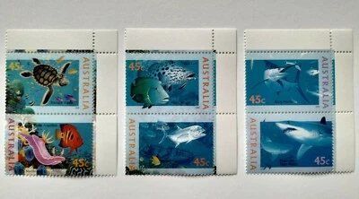 1995 Australia Marine Life Fish Shark Coral Turtle 6v Stamps (top-right tabs) - Image 1 of 2