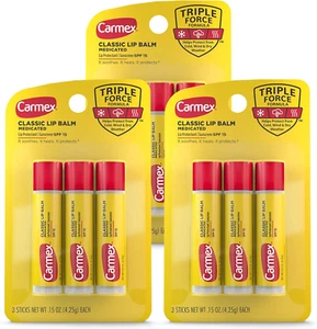 Classic Medicated Lip Balm Sticks, 9 Count (3 Packs of 3) - Picture 1 of 12