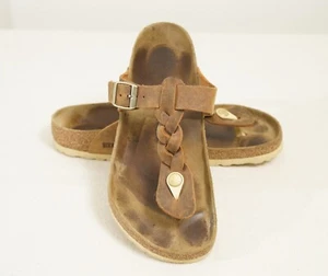 Birkenstock Gizeh Braided Thong Sandals EUR 41 US 10/10.5 Cognac Oiled Leather - Picture 1 of 13