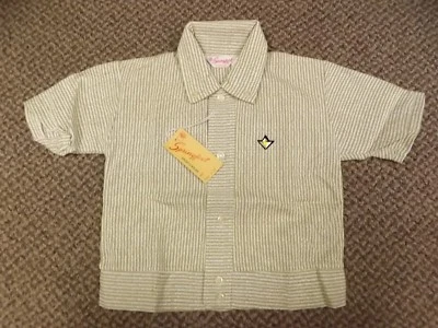 Camisa Rockabilly De Colección Años 50 100% Algodón Tejida Oliva Rayas Cintura Bandas Niños Talla 7 Foto 1 de 3