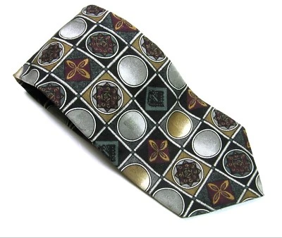 Corbata D'ANNUNZIO & BATTISTONI Cuello NEGRO BRONCEADO GRIS Círculos 100% SEDA EE. UU. Foto 1 de 4