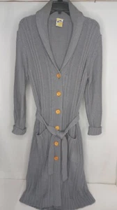 Vintage Woolco Pullover Jacke Größe 2X grau Strick Knopf Gürtel Mantel - Bild 1 von 7