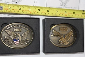 Pair NRA Golden Eagles Belt Buckles - 2014 2015 Commemorative Boxed - Picture 1 of 8