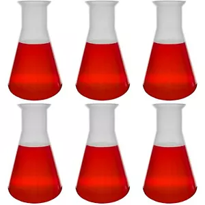 1000ml Erlenmeyer Flask, Polypropylene, No Cap, Molded Graduations (Pack of 6) - Picture 1 of 2