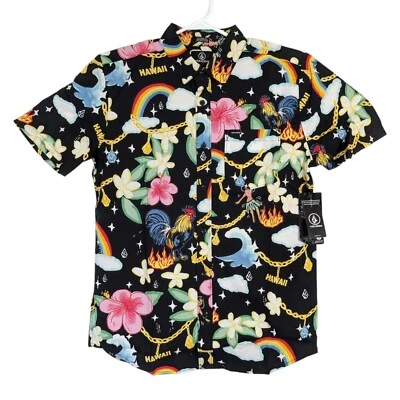Volcom Mens Small Drew Toonz Classic Fit Short Sleeve Button Up Novelty Shirt - Image 1 of 4