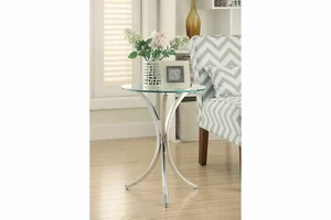 Accent side table with chromed base and round glass top. - Picture 1 of 1