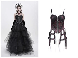 Eva Lady Women Black Red Gothic Sexy Lace Chain Overbust Corset Tops - Bild 1 von 29