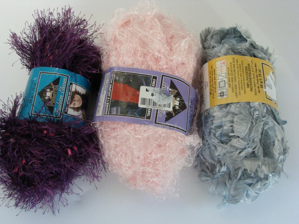 Lote de 3 madejas pequeñas parciales de hilo de moda gris rosa púrpura, marcas mixtas Foto 1 de 4