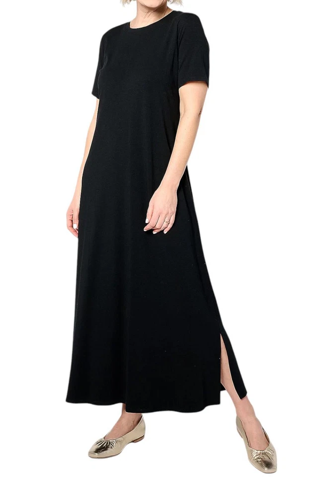 Maxi Vestido Para Mujer Denim & Co. Estampado Playa Jersey Corto Slv Negro Foto 1 de 1