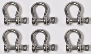 6x Marine Bow Shackle 6mm 1/4" Clevis 316 Stainless Steel Boat Rigging Paracord - Picture 1 of 10