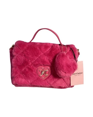 Juicy Couture Lets Get Cozy Pink Flash Faux Fur Crossbody Bag, Heart Charm NWT - Image 1 of 4