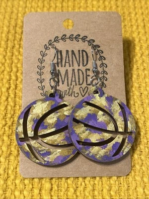 Pendientes deportivos de baloncesto morados y amarillos NUEVO Foto 1 de 4