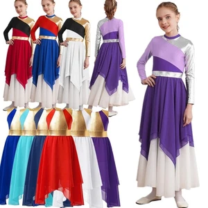 Girls Metallic Liturgical Praise Dance Dress Church Robe Lyrical Worship Costume - Picture 1 of 104