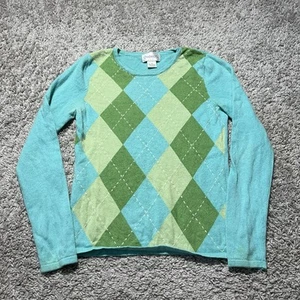 Chadwicks Womens Argyle Cashmere Blue Green Pastel Small Fitted Y2k Vintage - Picture 1 of 9