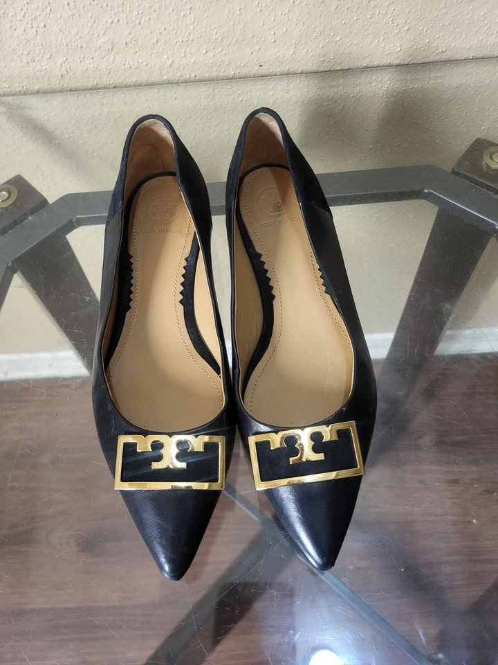 Zapatos para mujer Tory Burch de gamuza y cuero negros, talla 8,5 M, estado en muy buen estado Foto 1 de 4