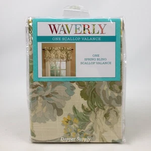 Waverly Spring Bling Floral One Scallp Vallance 52x18" Beige Green New - Picture 1 of 6
