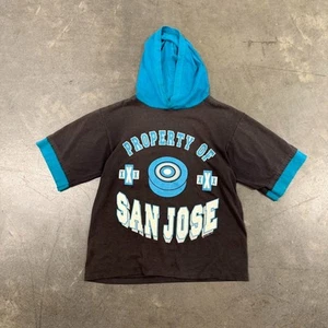 Vintage 90s San Jose Sharks Hooded T Shirt Size M - Picture 1 of 7