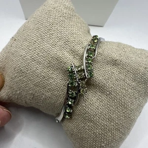 Vintage hellgrün & gelb Strass Kristall Armband 6,5" silberfarben - Bild 1 von 6