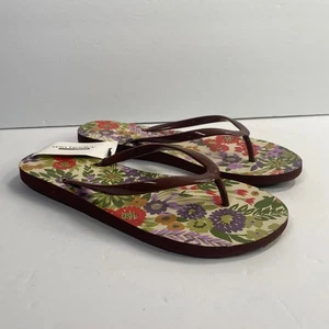 Vera Bradley Essential Flip Flops Evening Garden White Floral Size 7 8 Medium - Picture 1 of 7