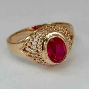 Lab Created Ruby 2Ct Oval Cut Solitaire Wedding Band Ring 14K Rose Gold Plated - Picture 1 of 3