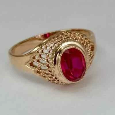 Lab Created Ruby 2Ct Oval Cut Solitaire Wedding Band Ring 14K Rose Gold Plated - Image 1 of 3