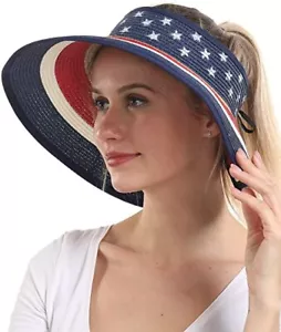 Sombrero de moda para mujer, visera para el sol, de alas ancha, de paja. - Foto 1 di 7