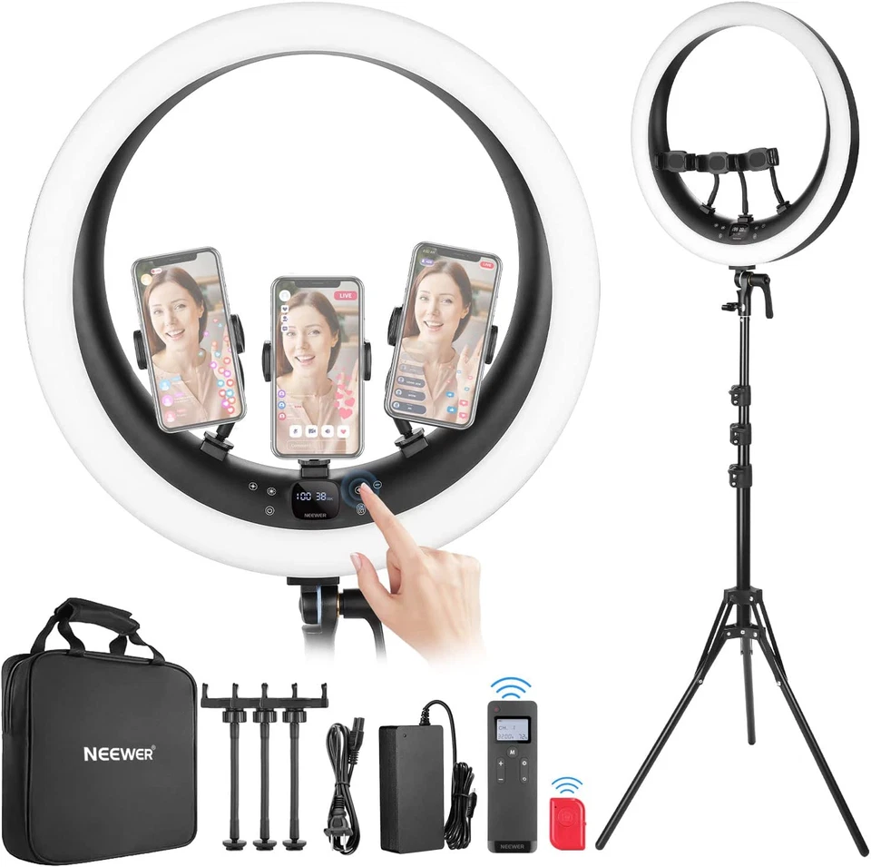 NEEWER 19 inch Ring Light with Stand and 3 Phone Holders for Streaming Live - Image 1 of 1