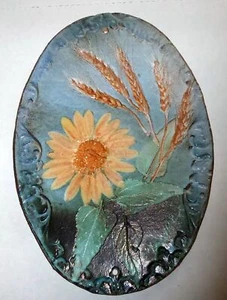 Inga Bow Handmade Pottery Wall Hanging Sunflower & Wheat Bow Studio Abilene KS - Picture 1 of 4