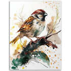 Chirping Sparrow Watercolor Painting Bird Wildlife Art Print Poster