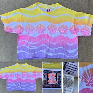 Vintage Crop Top T Shirt Half Shirt Tee Kauai Fun N Sun 80s One Size Made In USA - Picture 1 of 12