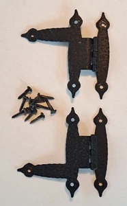 Par de bisagras de puerta de gabinete martilladas desplazadas vintage AJAX negras coloniales de 3/8" - Imagen 1 de 8