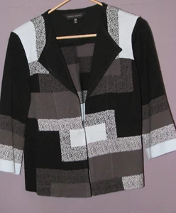 Ming Wang Womens PXS Black Blue Open Front Cardigan Jacket Knit Geo Abstract - Bild 1 von 8